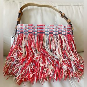 NWT Tory Burch Fringe Metallic Tweed Shoulder Bag